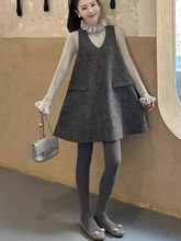 减龄冬装灰色毛呢背心裙2025女气质洋气网红爆款背带裙简约通勤风