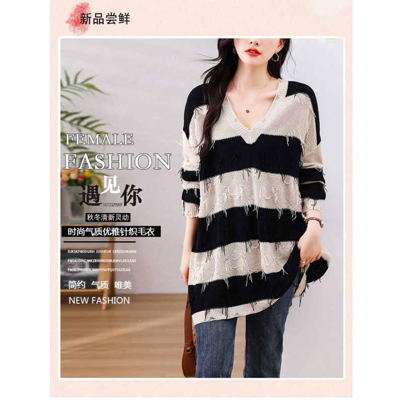 Коттон Knitted apricot модный свитер, свободный силуэт