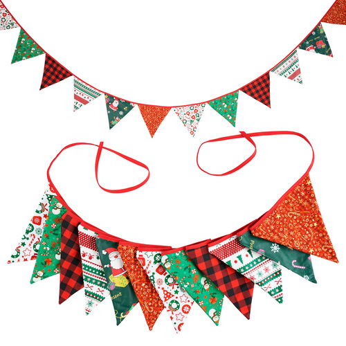 Christmas fabric pennant Santa Claus elk gingerbread Christmas tree decoration hanging flag party camping string flag