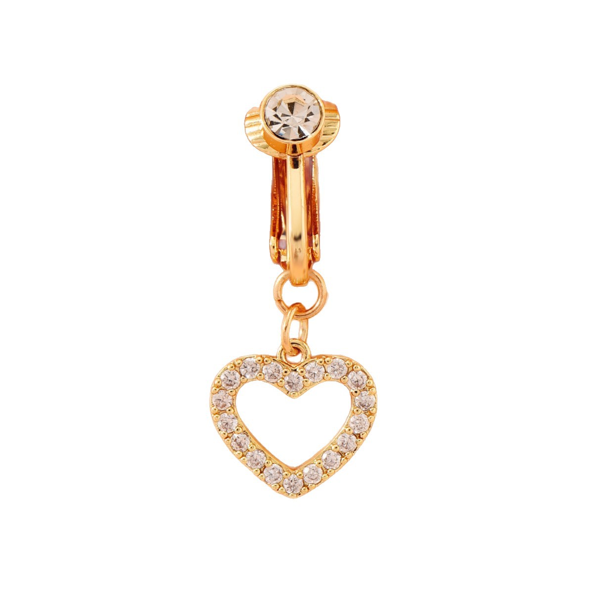 Non-piercing Belly Button Ring With Zircon Heart Design_voghion.com