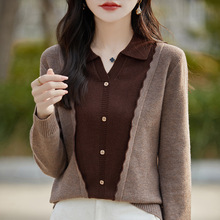 翻领假两件衬衫针织衫时尚气质中年女装秋冬长袖宽松洋气毛衣