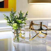 现代创意描金描银玻璃花器摆件 酒柜软装摆设玻璃工艺品摆件