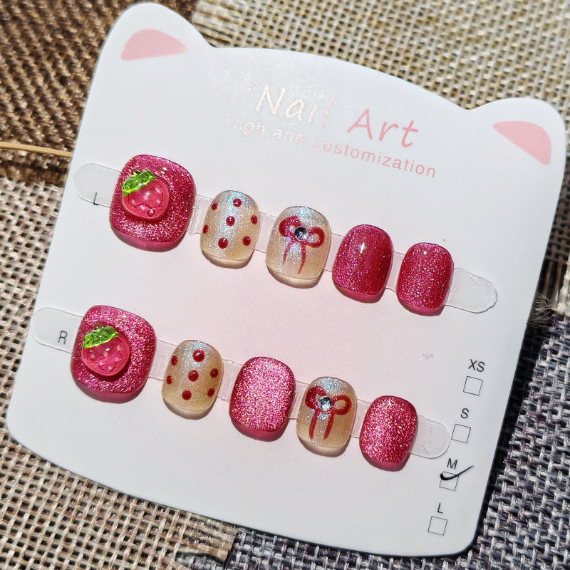 Big Strawberry Children's Cat Eye Wearable Nails Purely Handmade Cartoon Nail Art for Little Girls 3-6-12 Years Old Nail Stickers That Make Skin Look Fairer Big Strawberry Children's Cat Eye Wearable Nails Purely Handmade Cartoon Nail Art for Little Girls 3-6-12 Years Old Nail Stickers That Make Skin Look Fairer