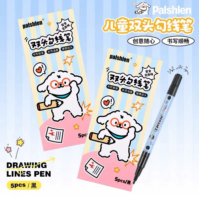 Детская художественная ручка-фломастер MoKe с двойным наконечником для студентов, черная водостойкая ручка на масляной основе с толстым и тонким контуром для мальчиков и девочек.