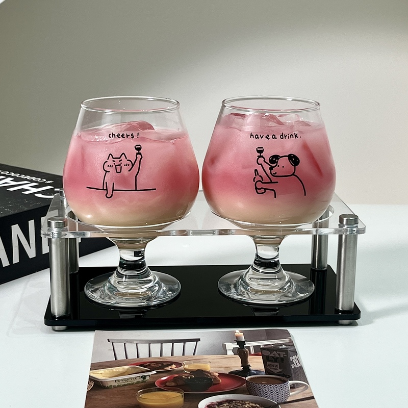 原创可爱小狗玻璃杯情侣高脚杯甜酒杯果酒饮料杯冰咖啡杯气泡水杯|undefined