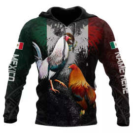 2023新款男装印名字连帽卫衣3D印花墨西哥公鸡外贸服装源头工厂