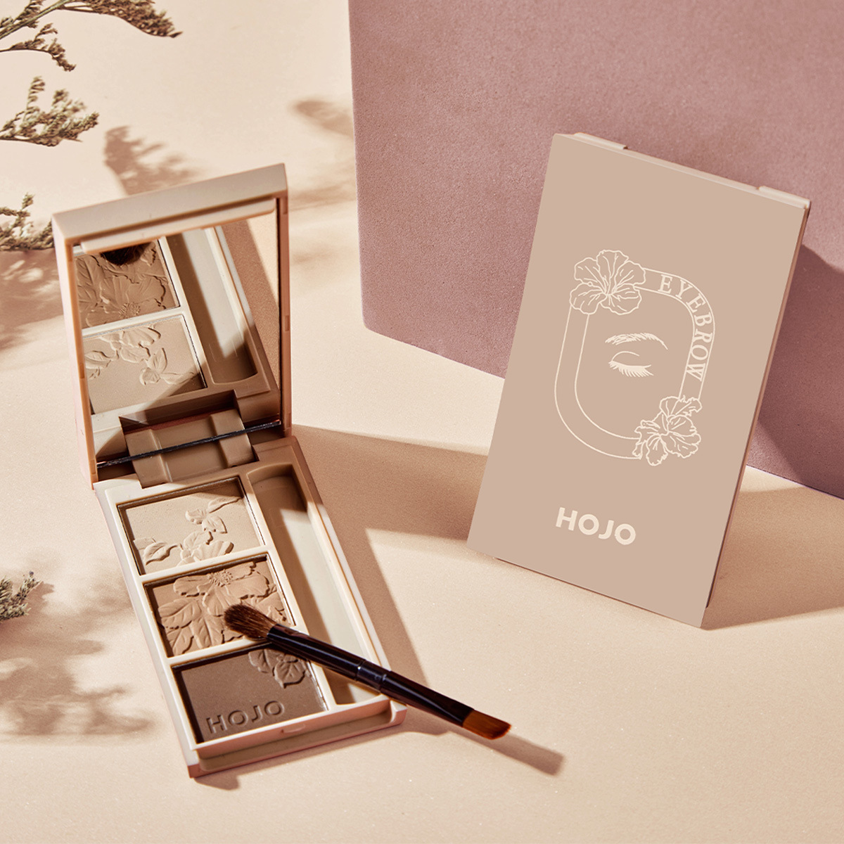 HOJO絨霧三色眉粉 自然防水防汗易上色眼影修容鼻影三合壹不