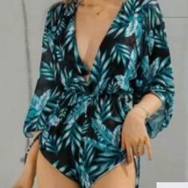 2023 autumn new women's swimsuit printing suit fashion three-piece set leaves