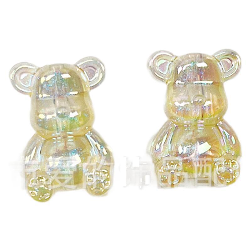 18 * 25mm UV chapeado doble cara oso agujero recto perlas sueltas diy cadenas de llaveras móviles para automóviles colgando material de cuentas con joyas