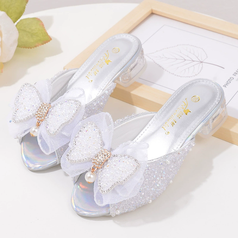 Летние тапочки для девочек новые кроссовки принцессы Айша детские хрустальные детские холодные тапочки на высоких каблуках