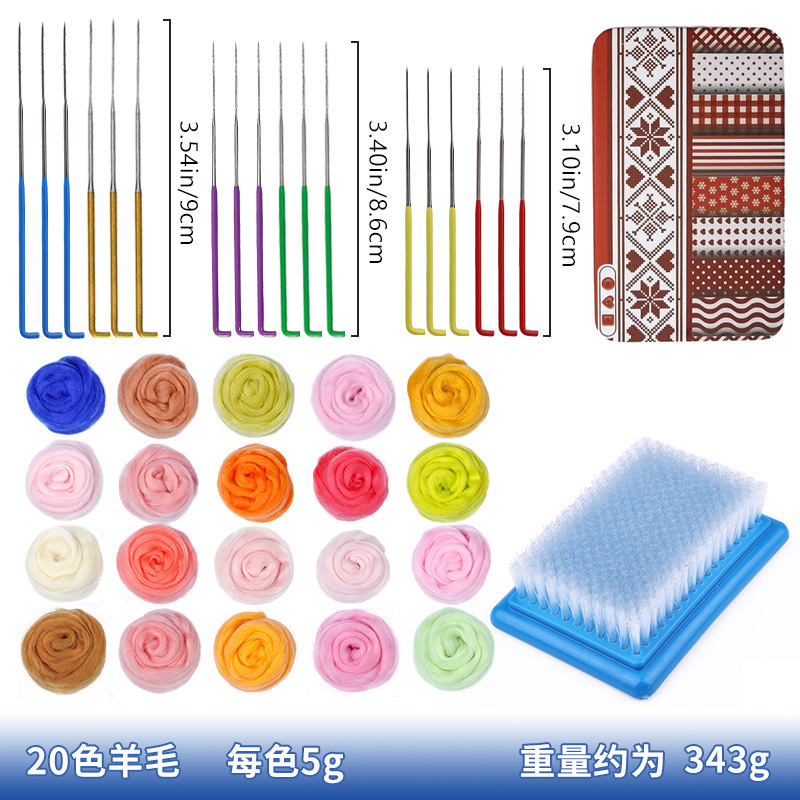 20가지 색상 5g 울 + 도구(22개 세트)