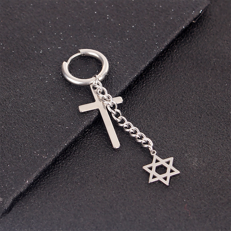 Korean style fashion punk Cross star array titanium steel men's ear ring ear studs Amazon cross-border ear jewelry wholesale