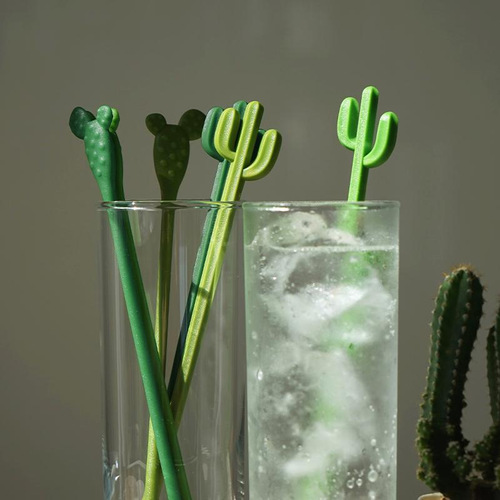 Cactus stirring stick milk tea juice coffee long handle stirring spoon plastic creative fun cocktail swizzle stick