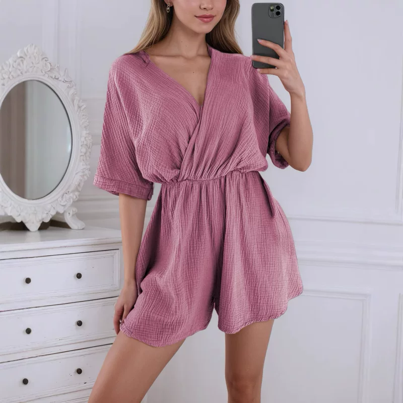Платье летнее цветное верхняя одежда, комбинезон, Aliexpress, европейский стиль, V-образный вырез, с коротким рукавом