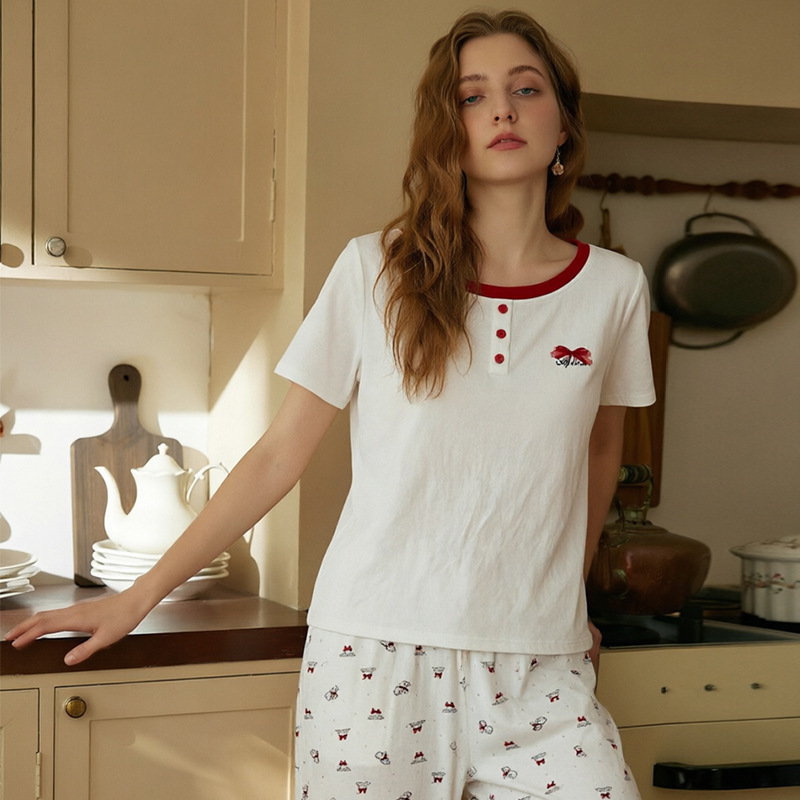 Cross-Border Modal Short-Sleeve Long-Pants Pajamas for Women, Summer Thin Casual Pullover Amazon Print Loungewear Set Cross-Border Modal Short-Sleeve Long-Pants Pajamas for Women, Summer Thin Casual Pullover Amazon Print Loungewear Set