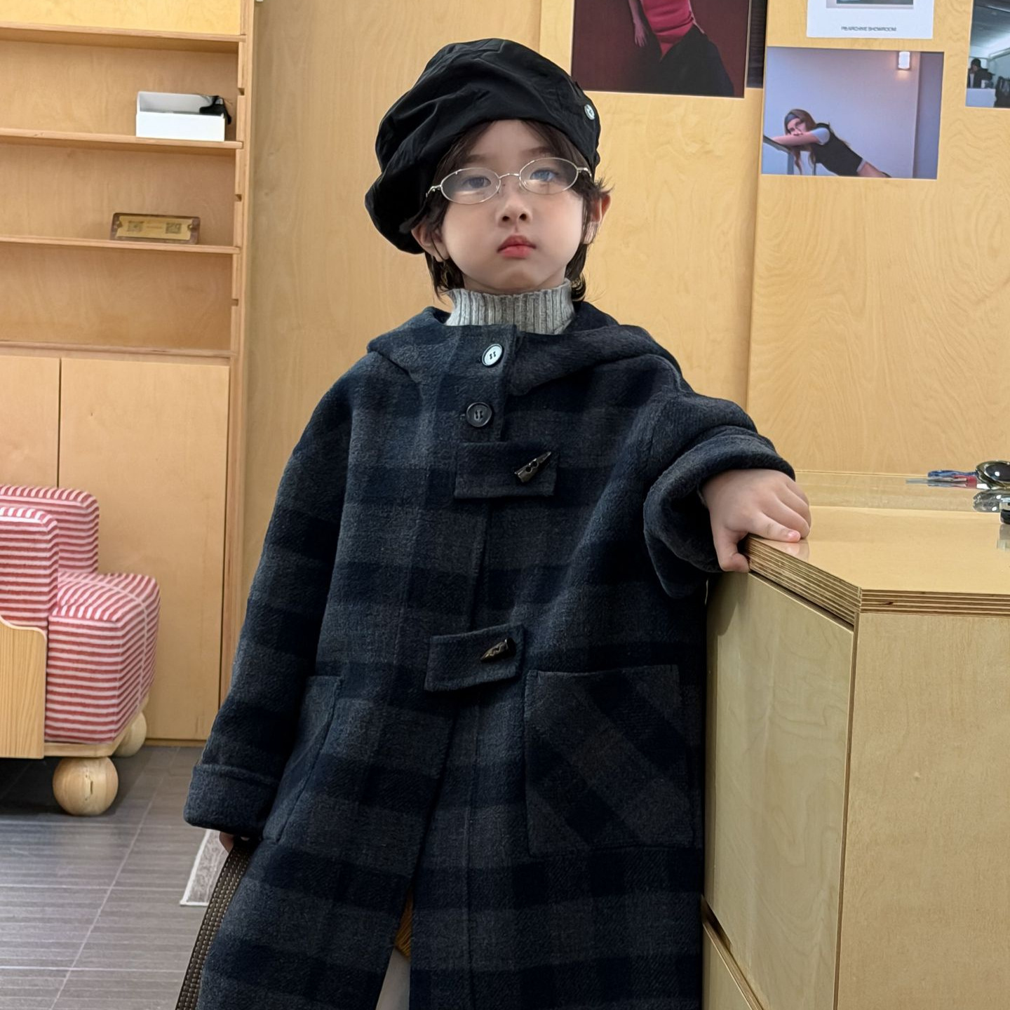 奶酪与喵童装男童大衣2025冬季新款韩版格子羊毛呢外套儿童保暖潮