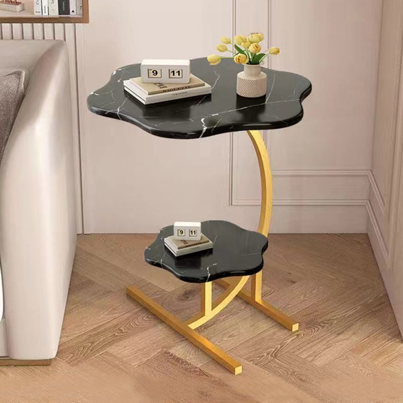 더블 레이어 꽃잎丨대리석 블랙 패턴 + 골드 다리