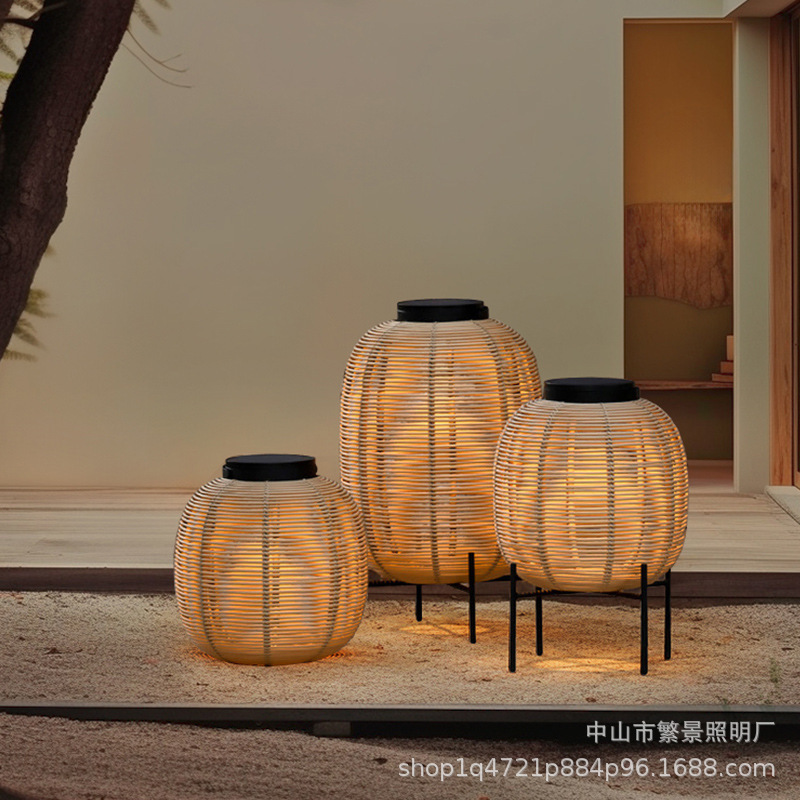 Solar Garden Light Japanese-Style Terrace Garden Lawn Light Rattan Atmosphere Light Portable Light Hanging Light Outdoor Floor Lamp