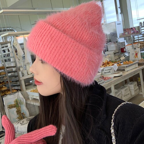 Gentle whitening in one second plush rabbit fur knitted hat for female autumn and winter students Korean style versatile toe cap