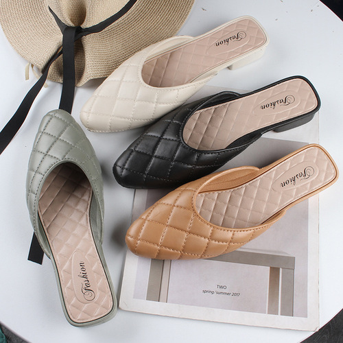 Helesha Women's Summer Pointed-toe Half Slippers: New Arrival, Fashionable Solid-Color, Casual Outdoor Wear, Slip-On Flat Shoes