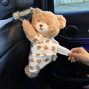 Car-mounted tissue box, cute bear design, high aesthetic value, practical in-car tissue holder, creative car tissue hanging bag for women