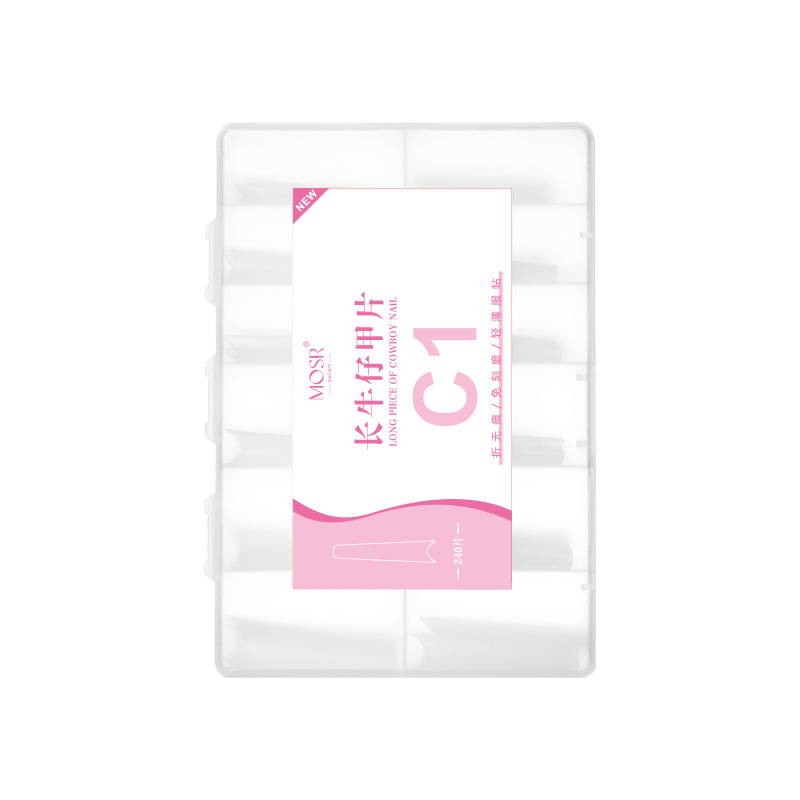 Manicura transfronteriza tubo de agua súper largo pieza de clavo parche de uñas falso 240 piezas en caja transparente etiqueta completa Oval Denim al por mayor