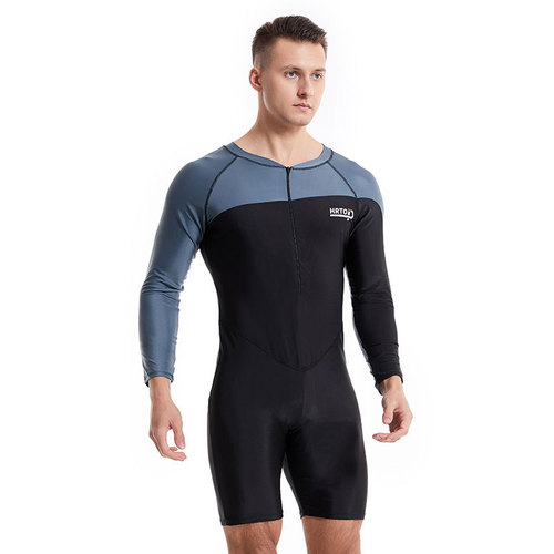 HURUN one-piece swimsuit men's long-sleeved plus size swimsuit quick-drying jellyfish suit youth snorkeling surfing suit