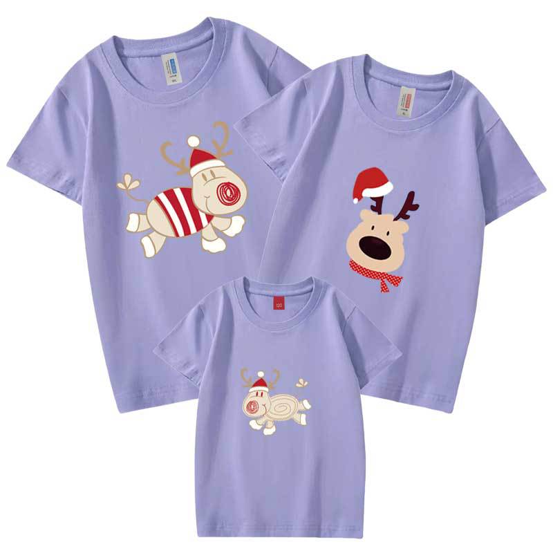 Mameluco verano ciervos de Navidad de producción propia de algodón peinado ropa de padres e hijos ropa de clase impresa ropa para niños manga corta cuello redondo Camiseta