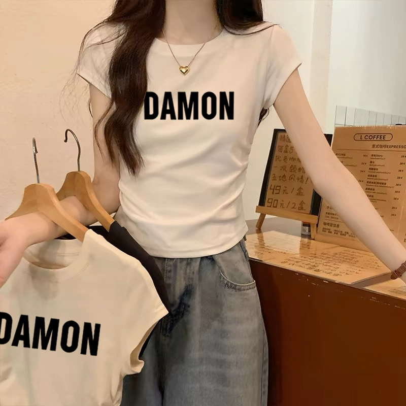 Женская футболка с короткими рукавами нестандартной формы, лето 2025, новый дизайн, облегающая футболка с небольшим правым плечом, топ