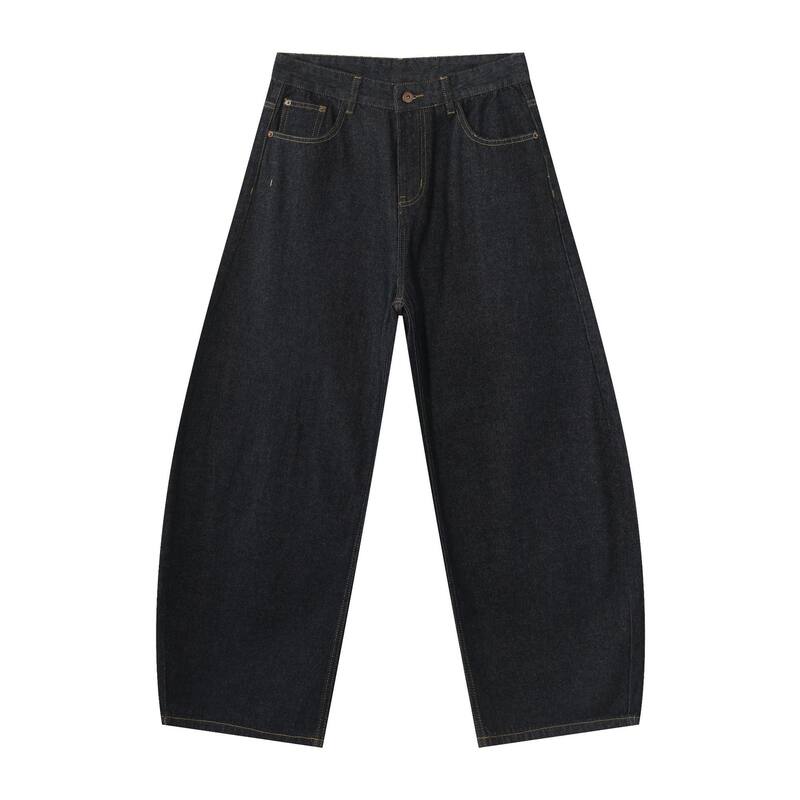 Quần jeans nam ống rộng dáng suông phong cách Mỹ, jean bò nguyên bản, lưng giữa, túi khóa kéo — Denim đen, Trắng, lâu, màu xanh