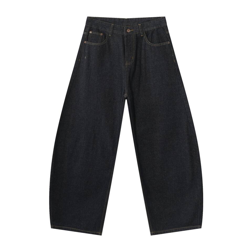 Quần jeans nam ống rộng dáng suông phong cách Mỹ, jean bò nguyên bản, lưng giữa, túi khóa kéo — Denim đen, Trắng, lâu, màu xanh