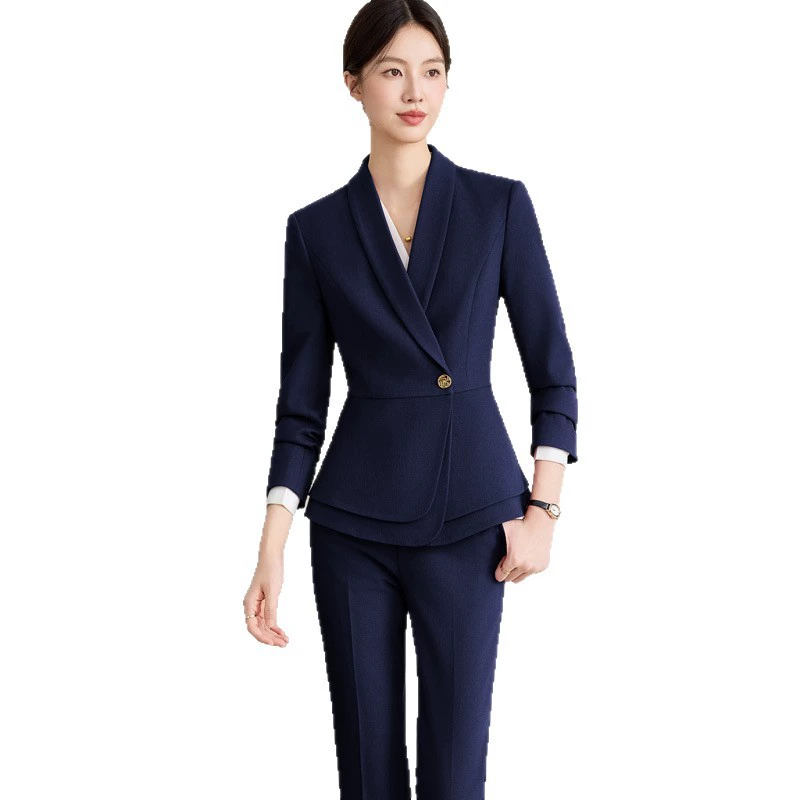 Demi-season fashionable long-sleeve, high-end fitted classic suit, brace for work