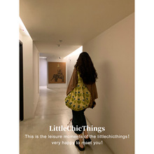 LittleChicThings原创早秋印度棉风小众柔蓝植物撞色大容量单肩包