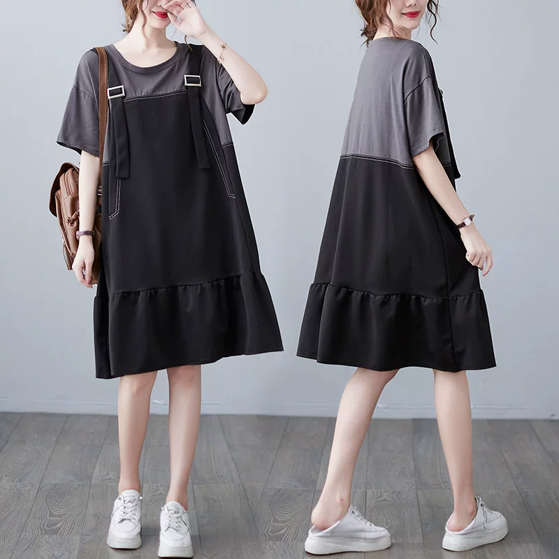 Летняя одежда, набор на лето, платье, оверсайз, плюс размер, миди, с коротким рукавом, кроя «хвост рыбки»