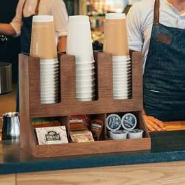跨境木质桌面纸杯架咖啡奶茶店一次性杯子收纳架咖啡胶囊收纳架