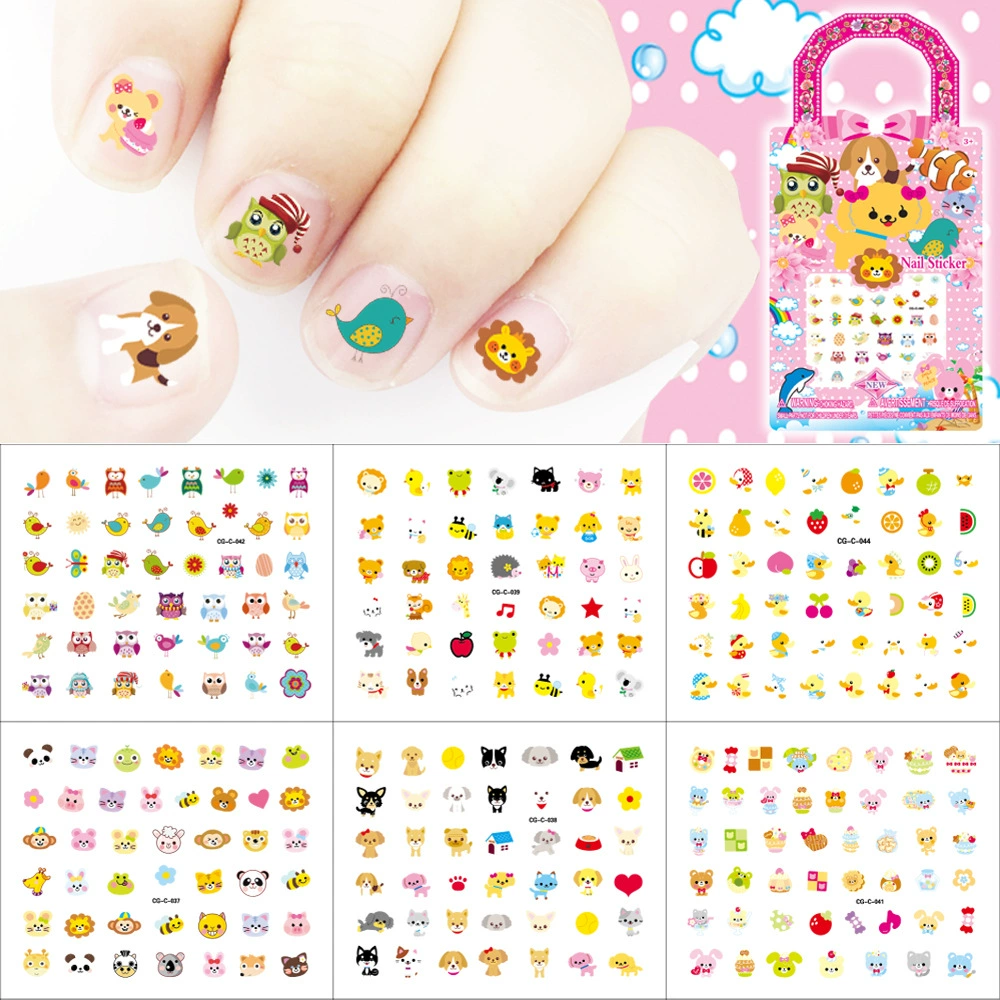 Трансграничные наклейки для ногтей детей мультфильм маленькие животные совы утки ногти наклейки набор из 6 водонепроницаемых ногтей