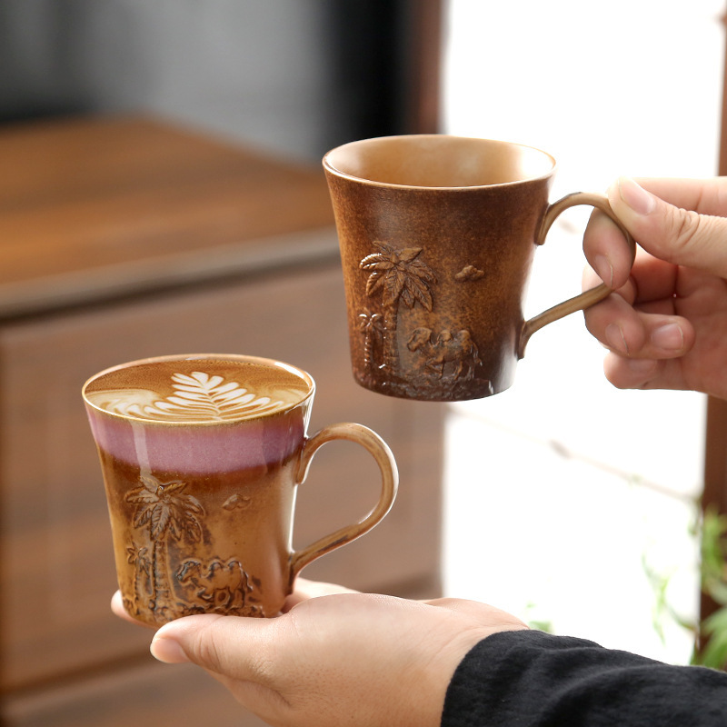 Middle Eastern Espresso Cup and Saucer Creative Retro Stoneware Relief Desert Camel Single Cup Breakfast Cup Milk Cup Middle Eastern Espresso Cup and Saucer Creative Retro Stoneware Relief Desert Camel Single Cup Breakfast Cup Milk Cup