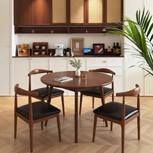 实木圆形餐桌家用小户型复古风吃饭桌子2025新款圆形茶餐桌椅组合