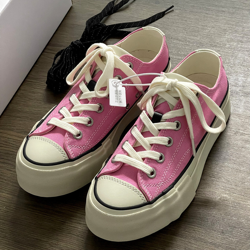 Trendy Japanese-Style Work Casual Men's Thick-Soled Commuter Canvas Shoes Pink Low-Top High-End Vulcanized Shoes Trendy Japanese-Style Work Casual Men's Thick-Soled Commuter Canvas Shoes Pink Low-Top High-End Vulcanized Shoes