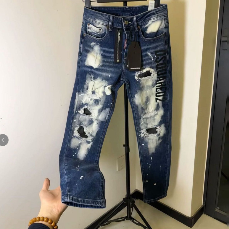 Autumn Trendy Brand Button Patch Ripped Slim-Fit Skinny Jeans for Men, New Fashionable Versatile Internet Celebrity Jeans Autumn Trendy Brand Button Patch Ripped Slim-Fit Skinny Jeans for Men, New Fashionable Versatile Internet Celebrity Jeans