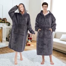 外贸短拉链外套法兰绒毛毯套头毯子家居服连帽睡衣YY0011