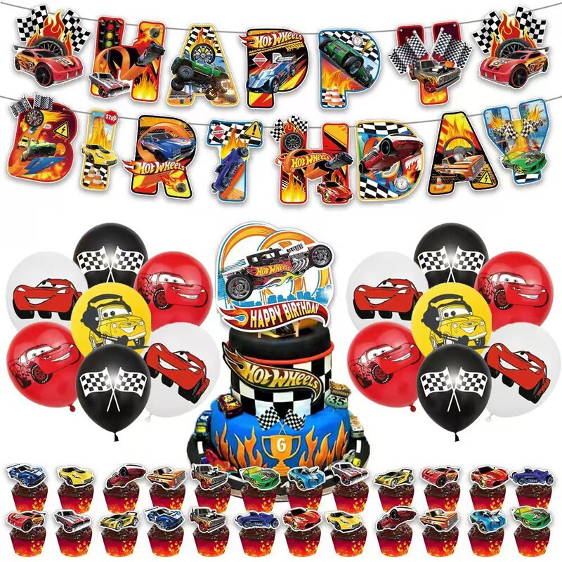 Lightning Mcqueen Racing Theme Birthday Party Decoration Set Cake Toppers Balloon Combo Party Kit