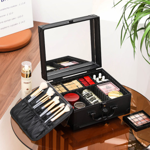 Professional Portable Cosmetic Bag with Mirror Cosmetic Case Makeup Eyebrow Tattoo Toolbox Cosmetic Storage