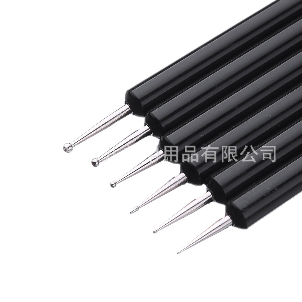 Nail Art pen varilla de acrílico negro uñas de doble cabeza taladro pluma de dibujo pluma fototerapia nail art pen flor Aguja 6 sets