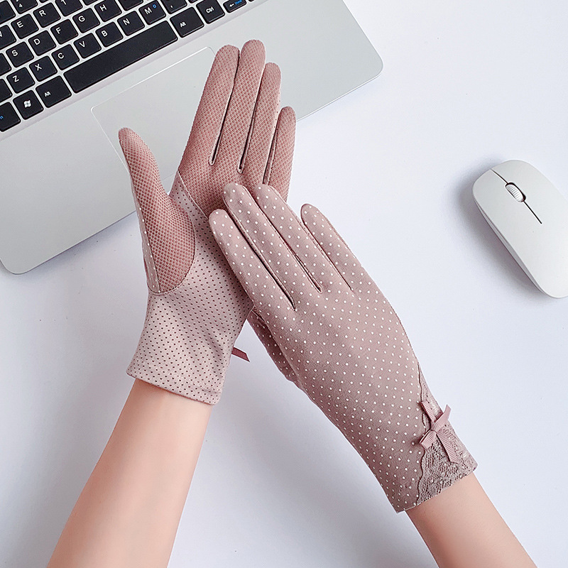 Summer sun protection gloves women's thin anti-UV driving non-slip breathable touch screen cotton gloves short spring and autumn
