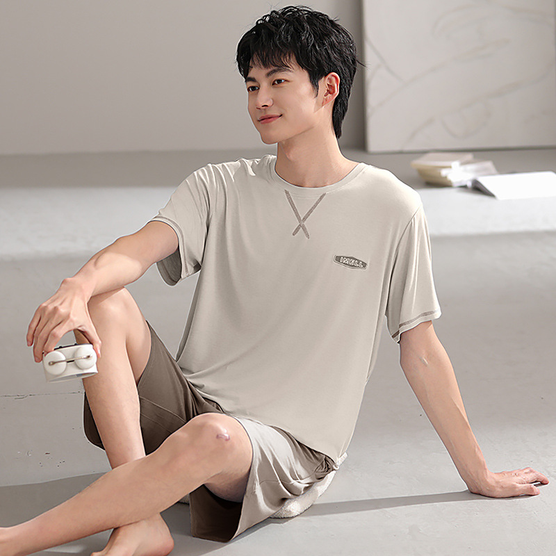 Pijamas de hombre modales, pantalones cortos de mangas cortas de verano, ropa delgada para el hogar juvenil, 2025 nuevo conjunto