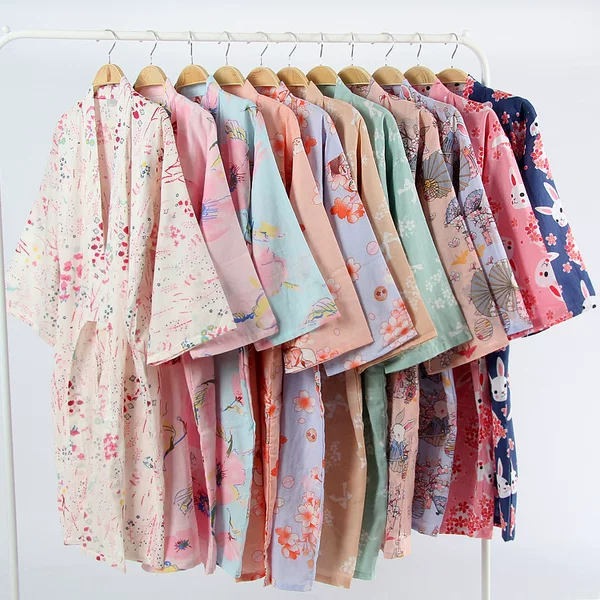 Summer Thin Cotton Gauze Nightgown Couple's Japanese-style Men's Kimono Bathrobe Cotton Pajamas Cardigan Long Nightdress Sweatshirt