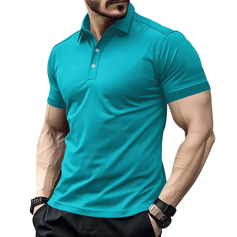 Men's Polo Shirt Summer Casual Lapel Button Solid Colour Polo_voghion.com