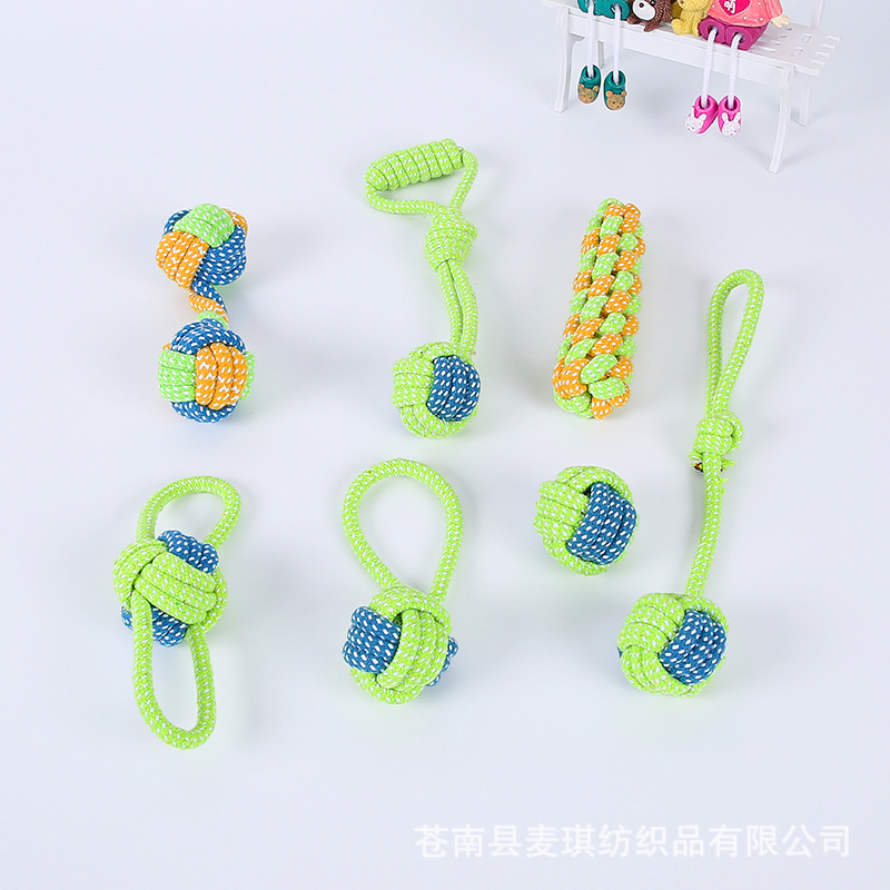 Pet supplies toys, bite-resistant cotton rope toys, teeth cleaning rope knot ball cat and dog toy set wholesale