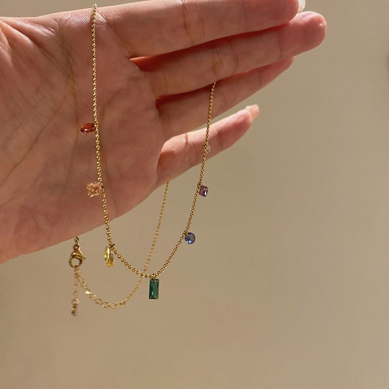 Double-layer layered star colored zircon necklace for women summer light luxury niche design high-end simple elegant clavicle chain 